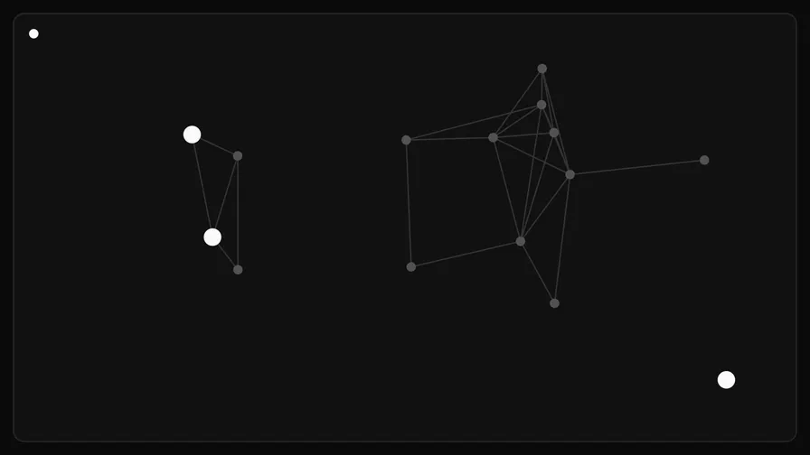 Node and edge network in sky blue and violet, evoking a designed protein interaction map